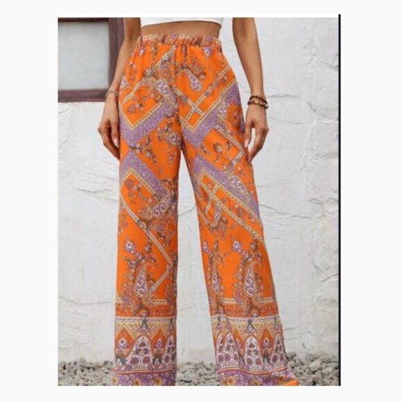 Paparazzi Boho Colorful Printed Relaxed Lounge Floral Elastic Waist Pants Size M - Picture 1 of 9